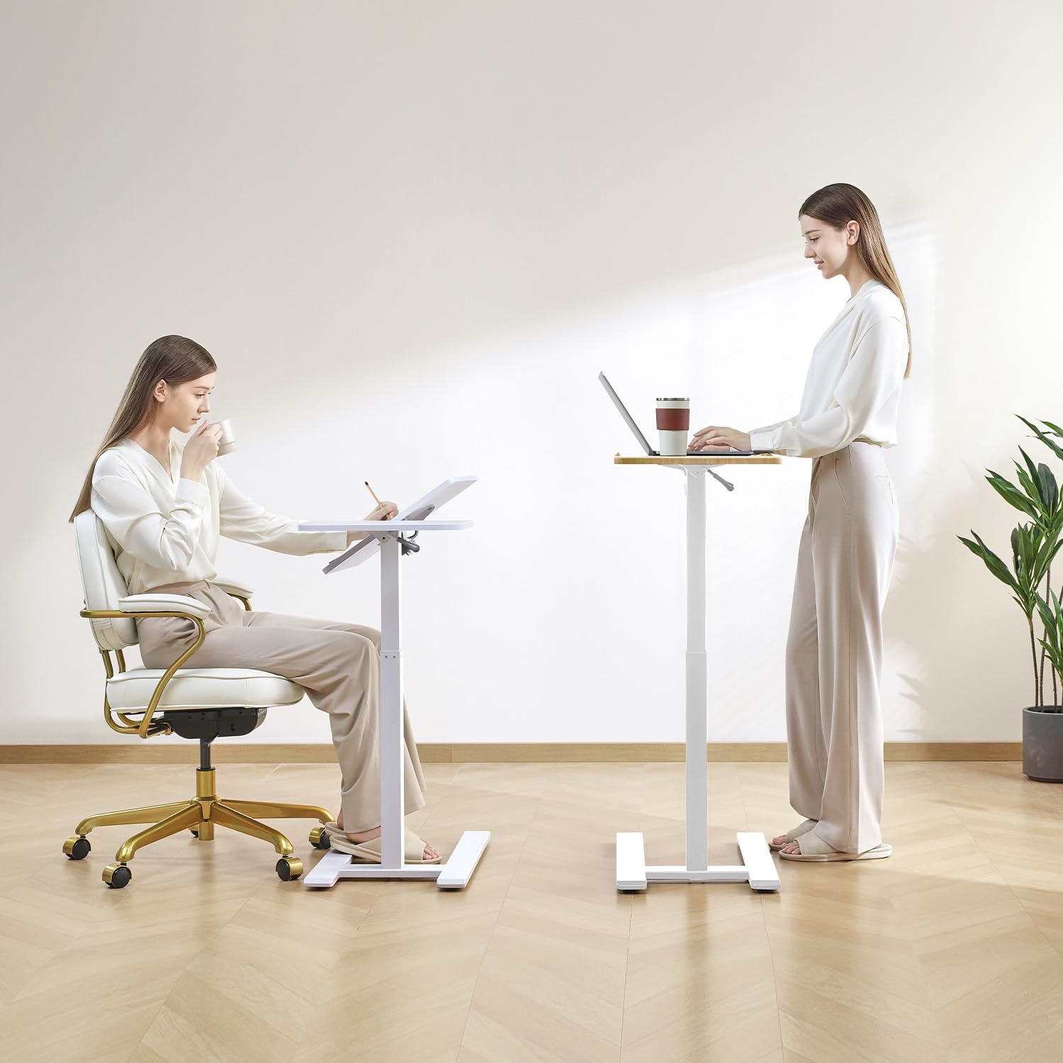 Amazon | SIHOO D01 昇降デスク キャスターあり 空気圧式昇降 H字脚